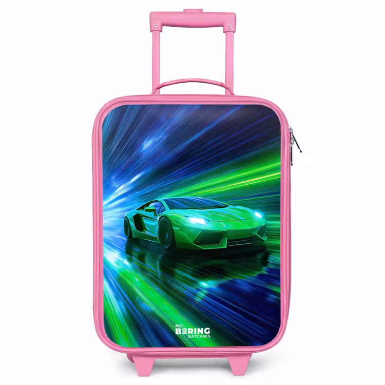Kinderkoffer Rosa - Rennwagen - Hellgrün - Lichtstrahlen - Geschwindigkeit — 1