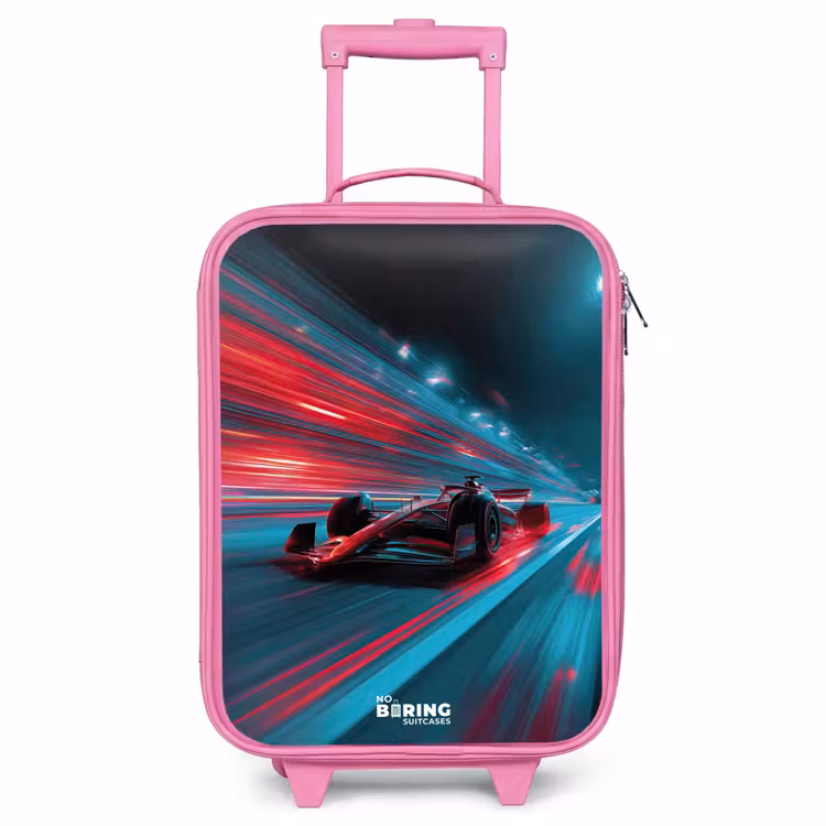Kinderkoffer Rosa - Rennwagen - Strecke - Neon - Beleuchtung — 1