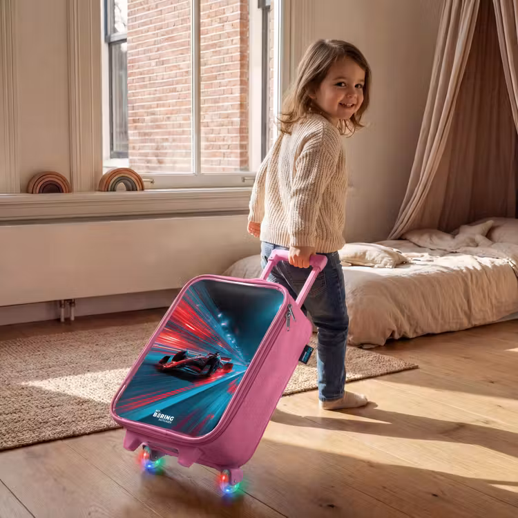 Kinderkoffer Rosa - Rennwagen - Strecke - Neon - Beleuchtung — 2
