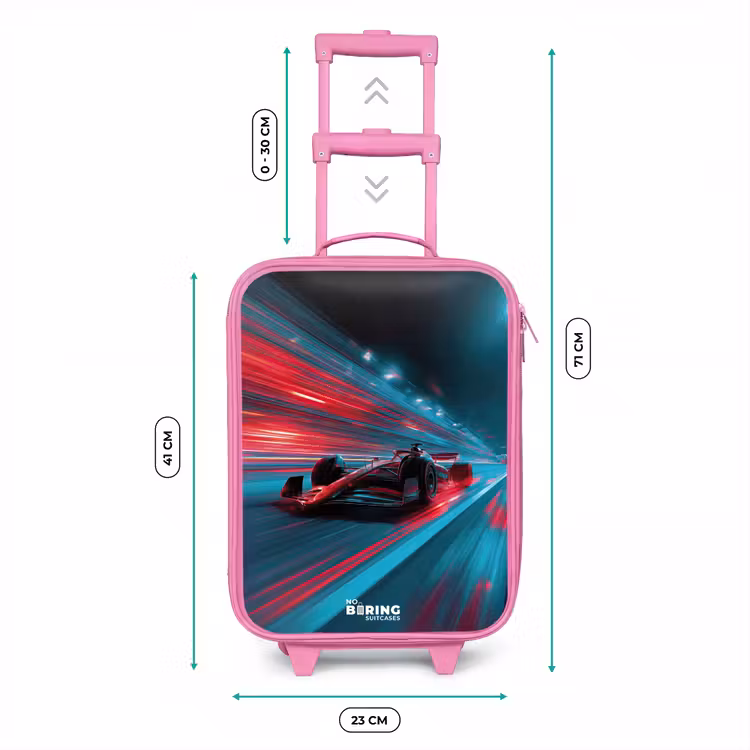 Kinderkoffer Rosa - Rennwagen - Strecke - Neon - Beleuchtung — 7