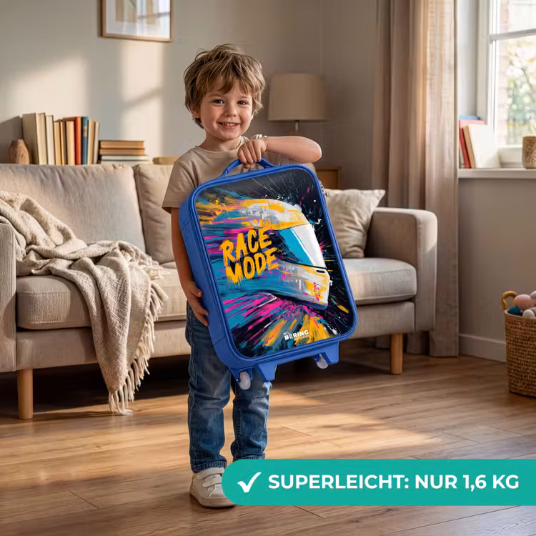 Kinderkoffer Blau - Rennhelm - Farbspritzer - Pinselstriche - Rennmode — 3