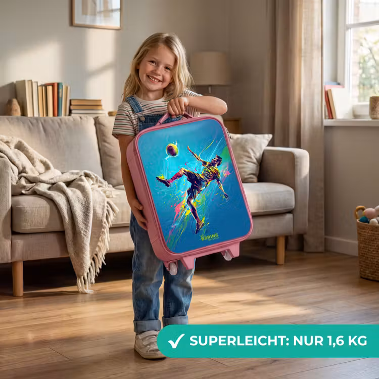 Kinderkoffer Rosa - Neon - Fußball - Kick - Farbenfroh — 3