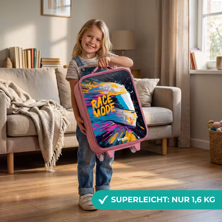 Kinderkoffer Rosa - Rennhelm - Farbspritzer - Pinselstriche - Rennmode — 3