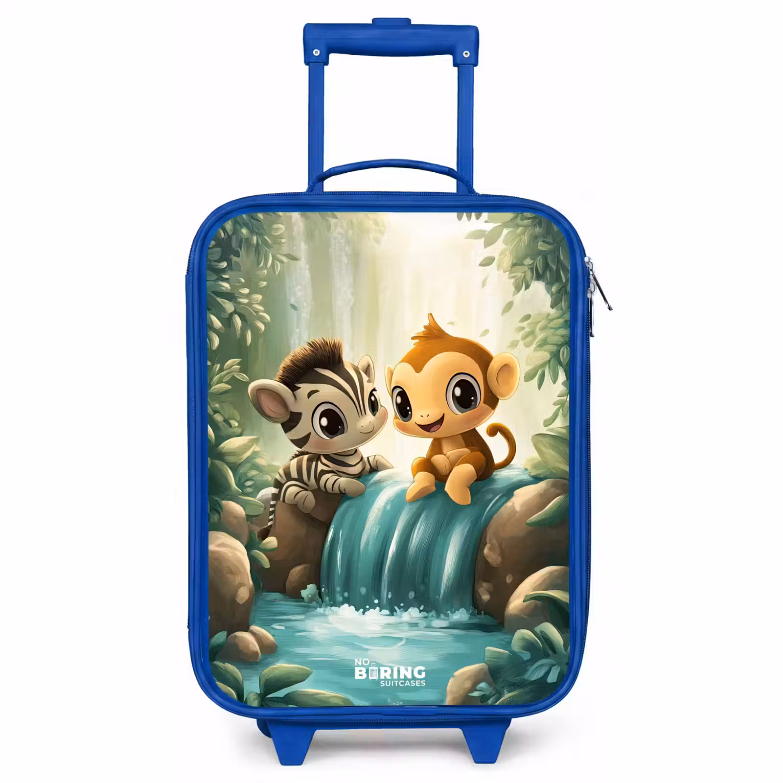 Kinderkoffer Blau - Zebra - Affe - Wasserfall - Felsen — 1