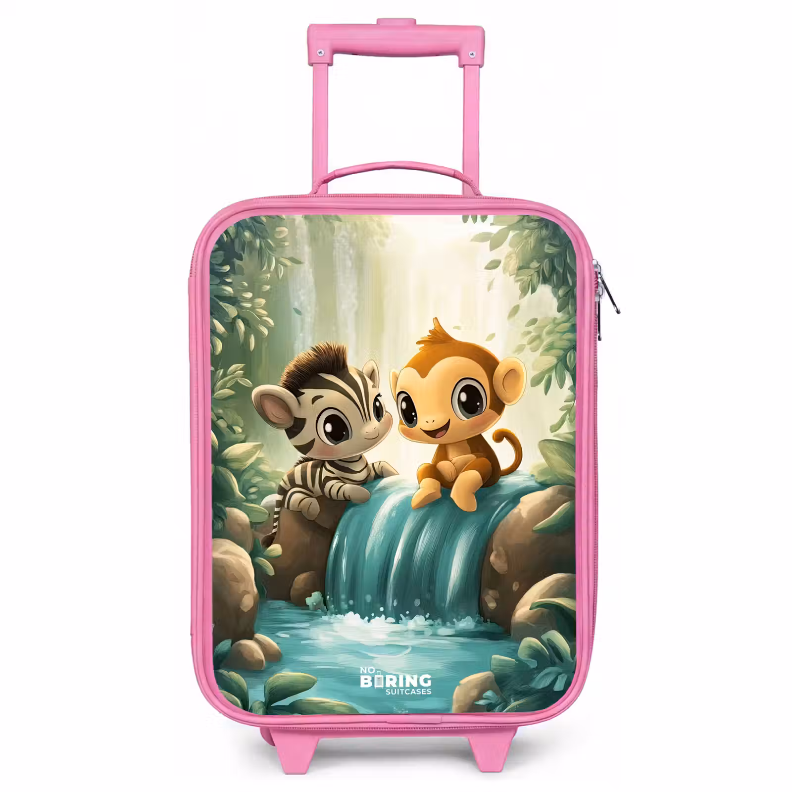 Kinderkoffer Rosa - Zebra - Affe - Wasserfall - Felsen — 1
