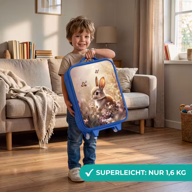 Kinderkoffer Blau - Blumen - Braun - Hase - Schmetterling — 3