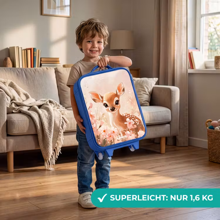 Kinderkoffer Blau - Hirsche - Augen - Punkte - Blumen — 3