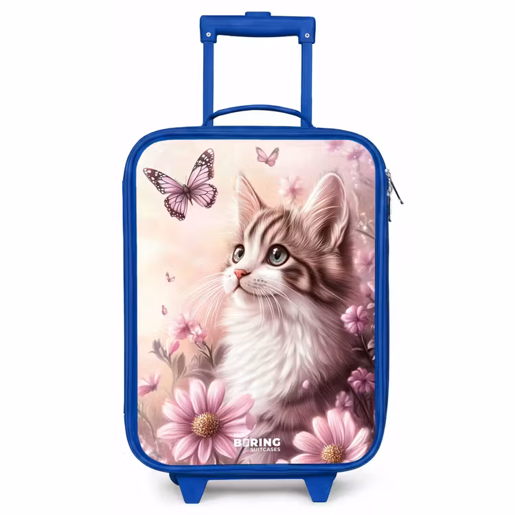 Kinderkoffer Blau - Katze - Lila - Schmetterlinge - Blumen — 1