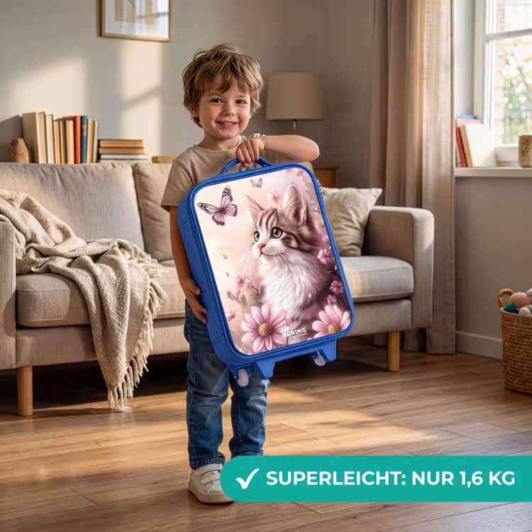 Kinderkoffer Blau - Katze - Lila - Schmetterlinge - Blumen — 3