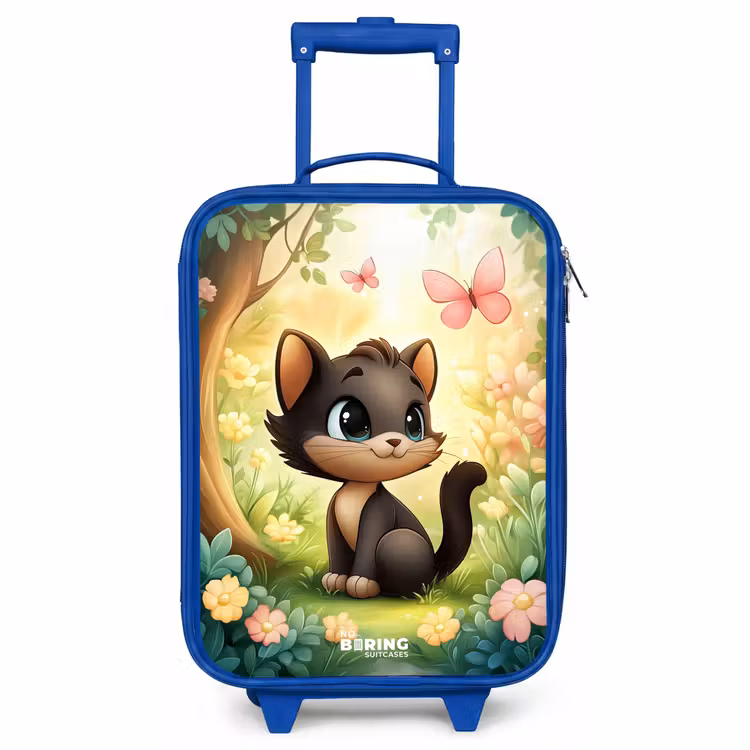 Kinderkoffer Blau - Katze - Schmetterling - Blumen — 1
