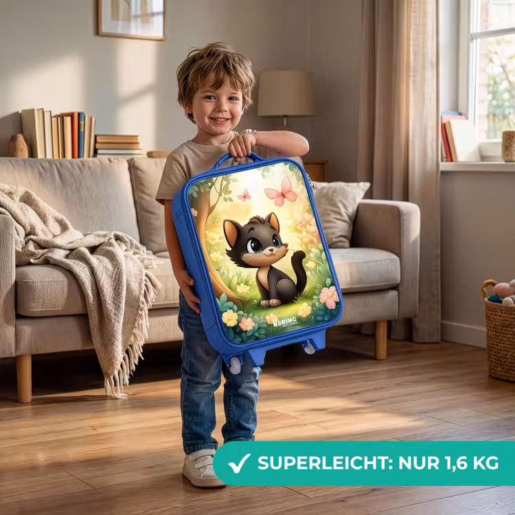 Kinderkoffer Blau - Katze - Schmetterling - Blumen — 3