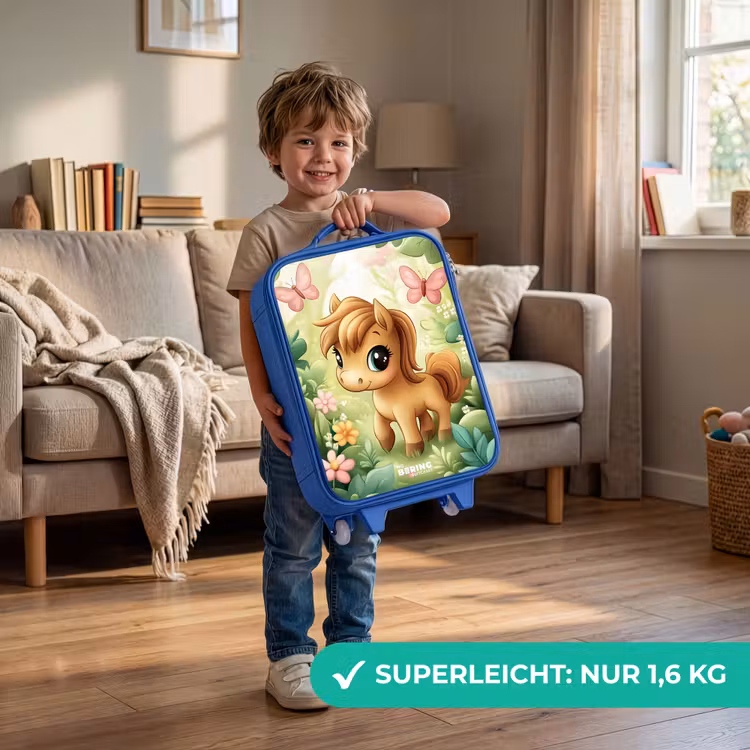 Kinderkoffer Blau - Pferd - Blumen - Schmetterlinge — 3