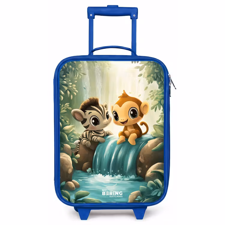 Kinderkoffer Blau - Zebra - Affe - Wasserfall - Felsen — 1