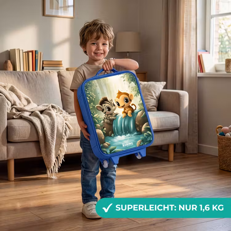 Kinderkoffer Blau - Zebra - Affe - Wasserfall - Felsen — 3