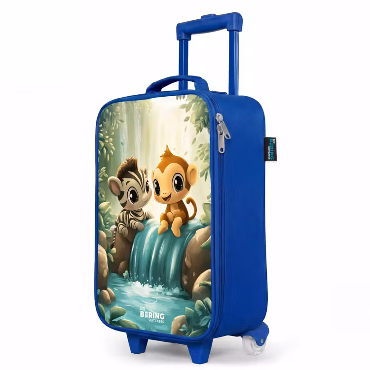 Kinderkoffer Blau - Zebra - Affe - Wasserfall - Felsen — 8