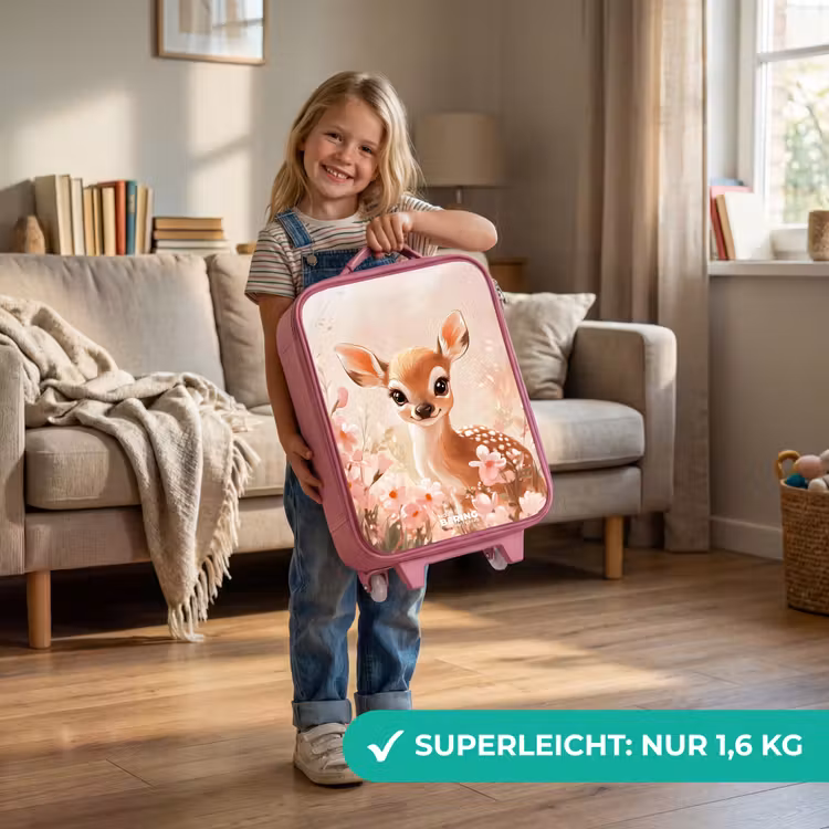 Kinderkoffer Rosa - Hirsche - Augen - Punkte - Blumen — 3