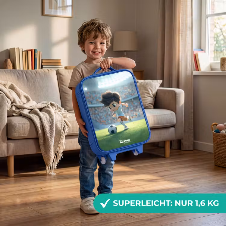 Kinderkoffer Blau - Junge - Fußball - Stadion - Sonnenlicht — 3