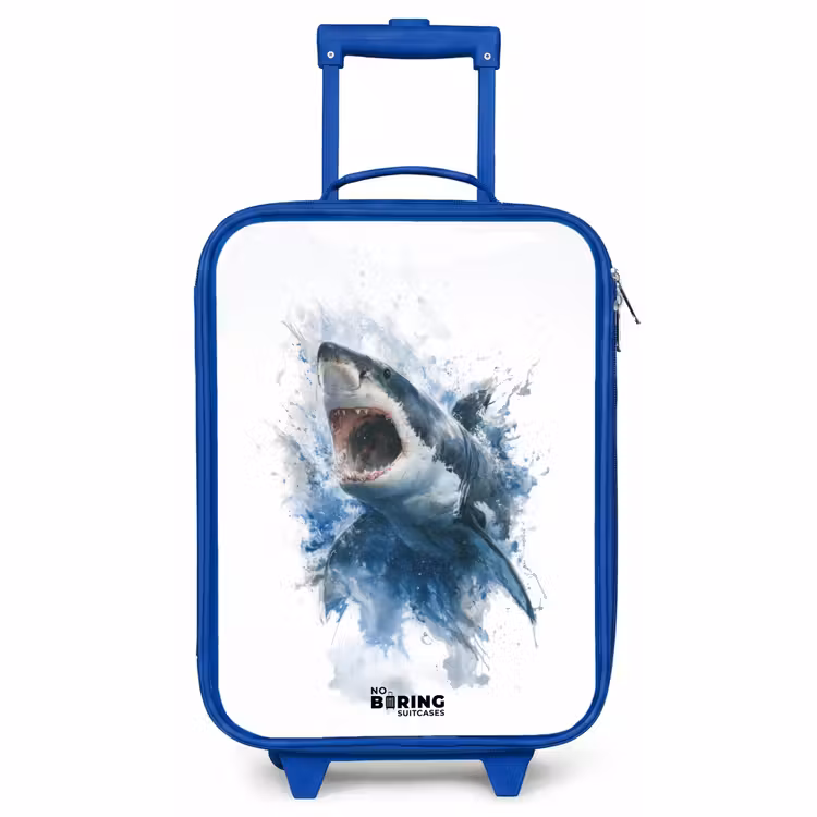 Kinderkoffer Blau - Angreifender Hai in Aquarell — 1