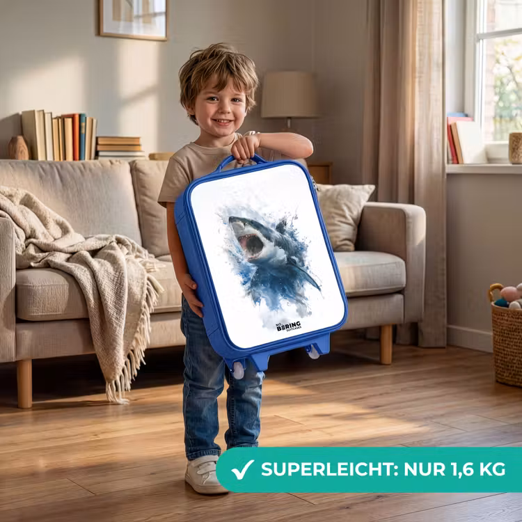 Kinderkoffer Blau - Angreifender Hai in Aquarell — 3