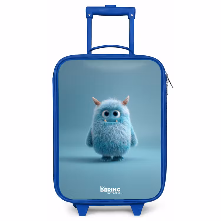 Kinderkoffer Blau - Blaues Plüschmonster mit Hörnern — 1