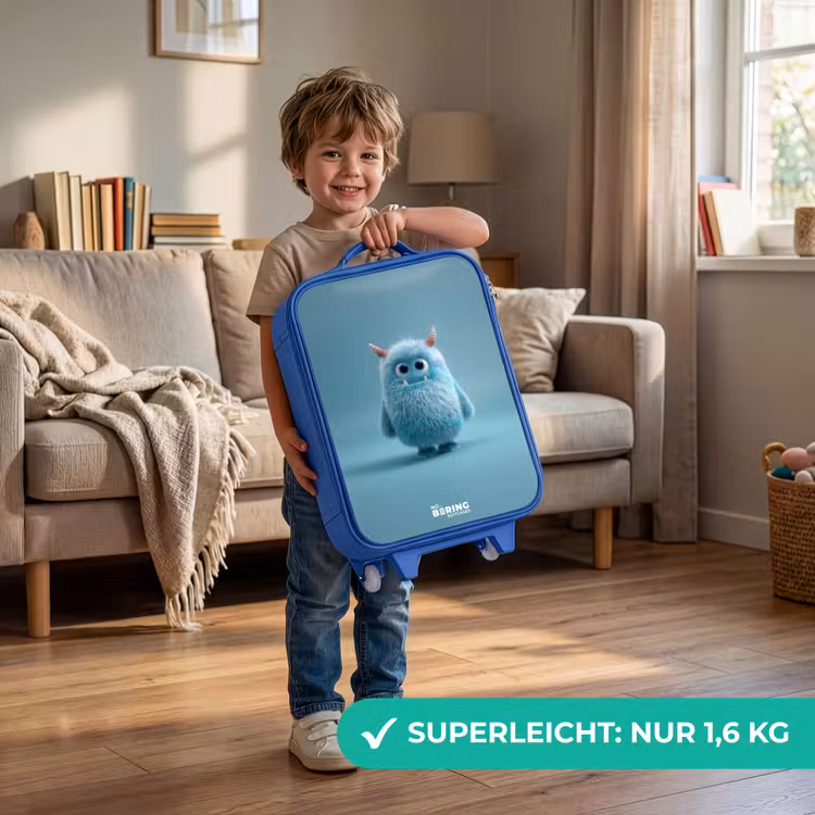 Kinderkoffer Blau - Blaues Plüschmonster mit Hörnern — 3