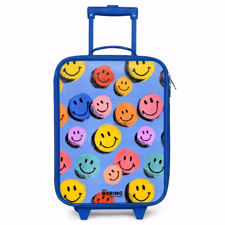 Kinderkoffer Blau - Ein verspieltes und künstlerisches Muster aus bunten Smileys — 1