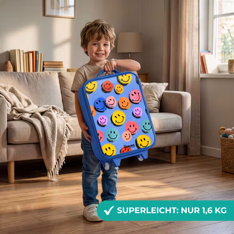 Kinderkoffer Blau - Ein verspieltes und künstlerisches Muster aus bunten Smileys — 3