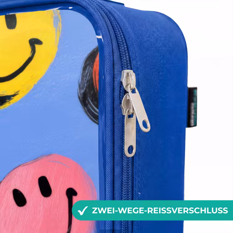 Kinderkoffer Blau - Ein verspieltes und künstlerisches Muster aus bunten Smileys — 5