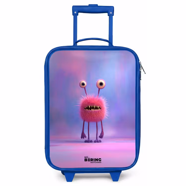 Kinderkoffer Blau - Rosa pelziges Monster mit großen Augen — 1