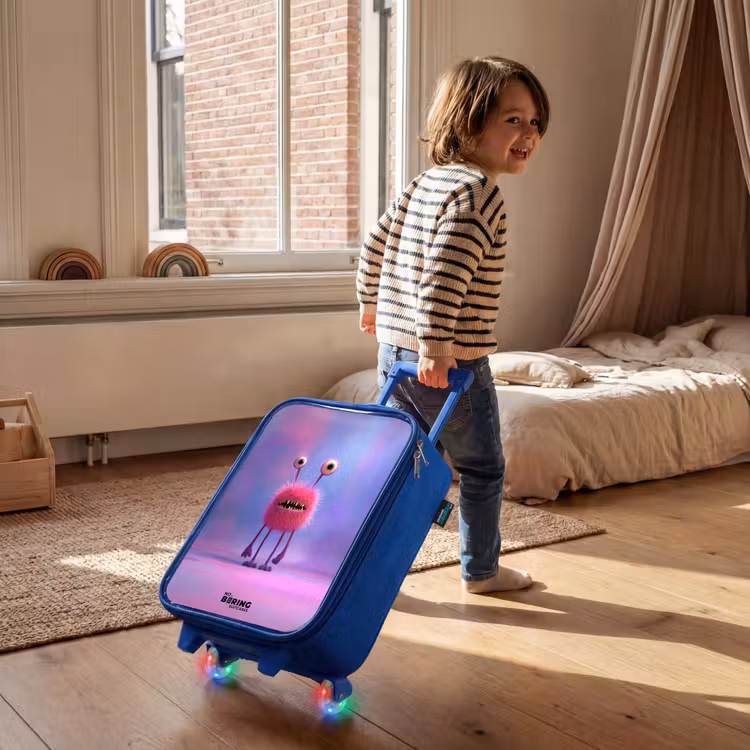 Kinderkoffer Blau - Rosa pelziges Monster mit großen Augen — 2
