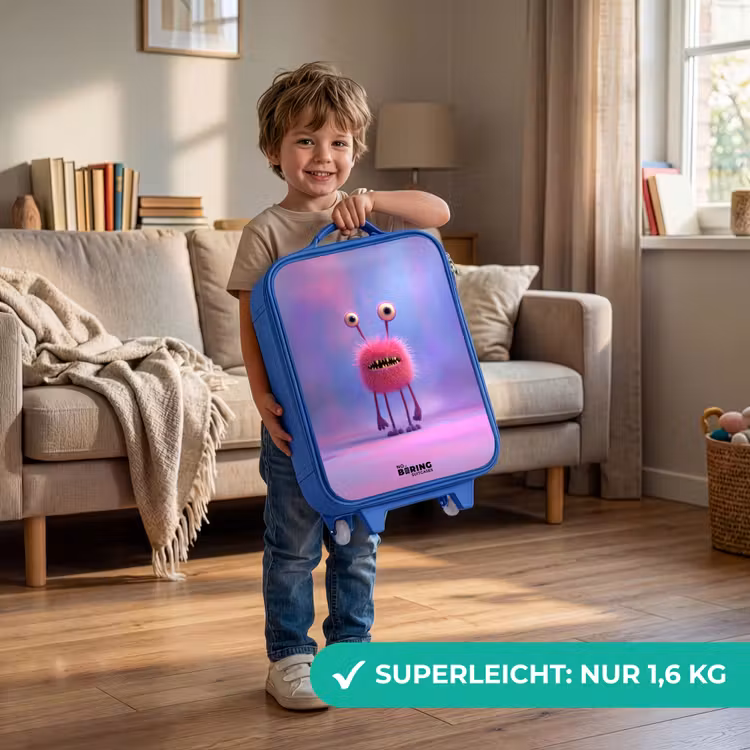 Kinderkoffer Blau - Rosa pelziges Monster mit großen Augen — 3