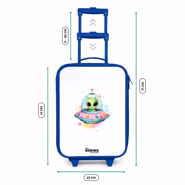Kinderkoffer Blau - Grüner Außerirdischer in buntem UFO — 7