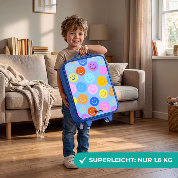 Kinderkoffer Blau - Heiteres Muster von Smileys — 3