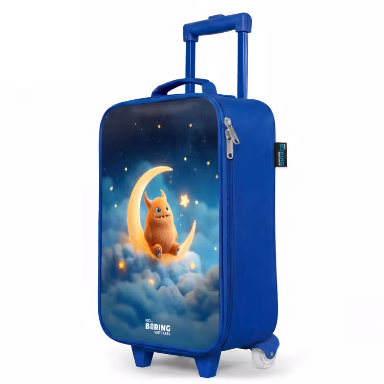 Kinderkoffer Blau - Orangefarbenes Ungeheuer auf Mondsichel — 8