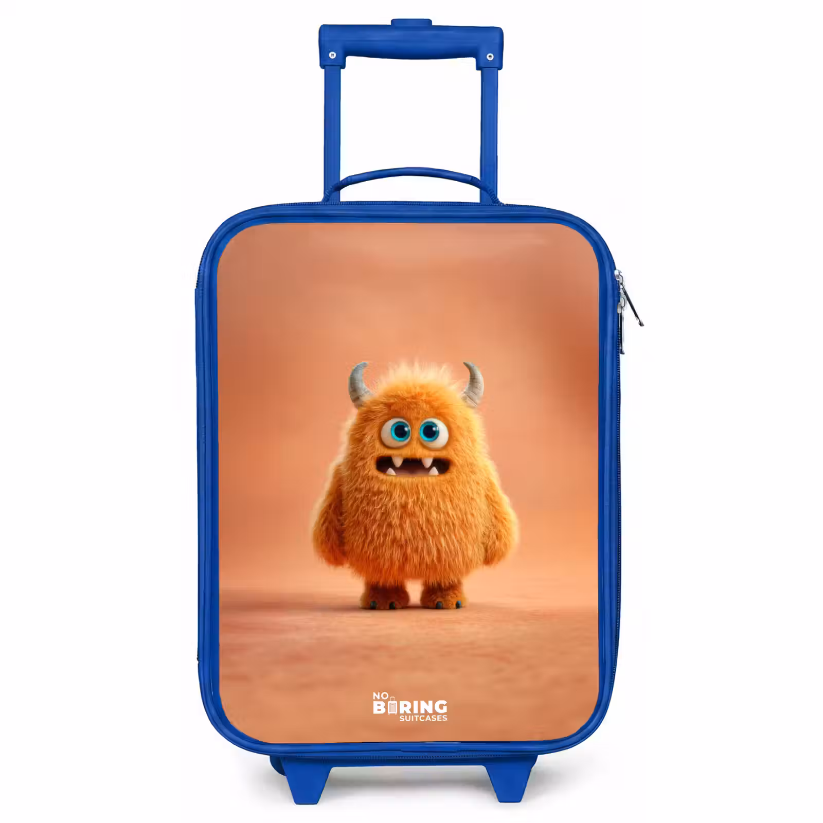 Kinderkoffer Blau - Orangefarbenes flauschiges Monster mit Hörnern — 1