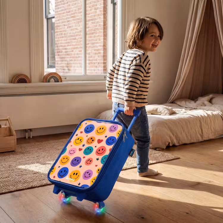 Kinderkoffer Blau - Fröhliches Smiley-Muster — 2