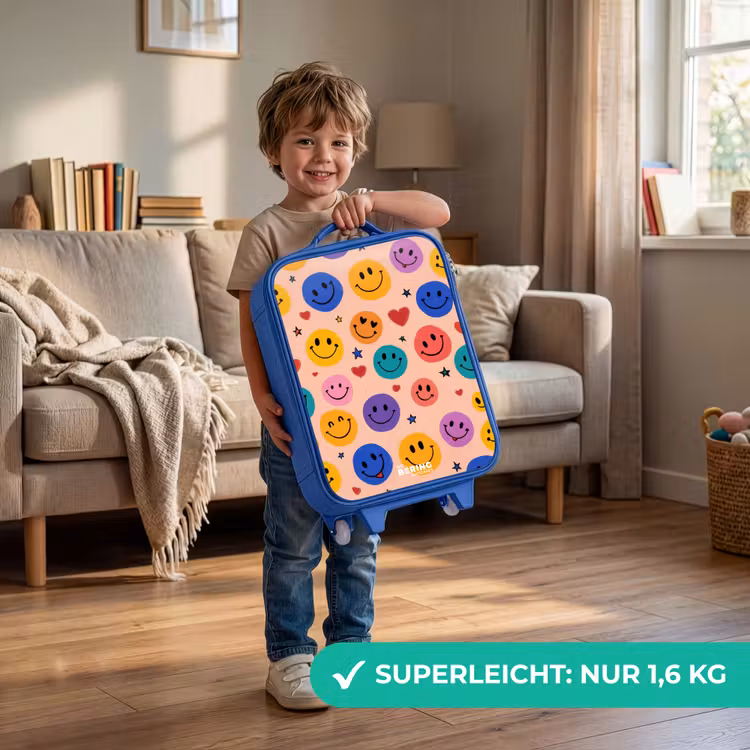Kinderkoffer Blau - Fröhliches Smiley-Muster — 3