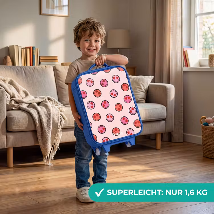 Kinderkoffer Blau - Herz - Smiley - Muster — 3
