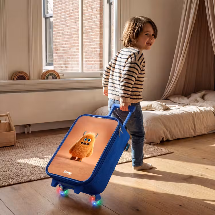 Kinderkoffer Blau - Orangefarbenes flauschiges Monster mit Hörnern — 2