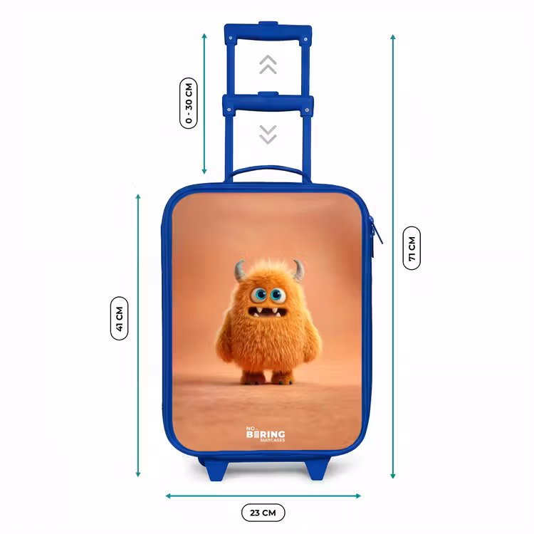 Kinderkoffer Blau - Orangefarbenes flauschiges Monster mit Hörnern — 7