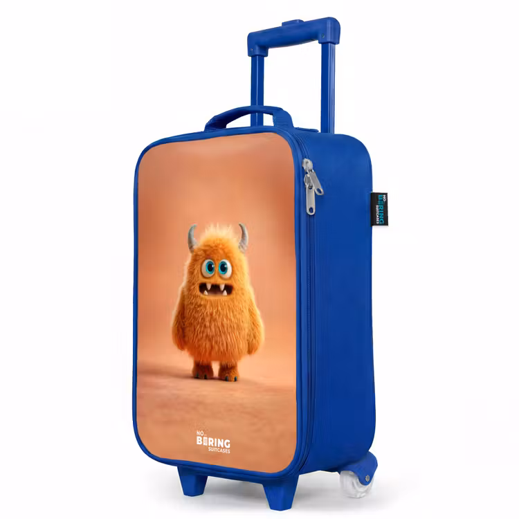 Kinderkoffer Blau - Orangefarbenes flauschiges Monster mit Hörnern — 8
