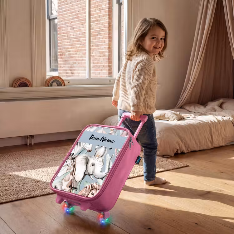 Kinderkoffer Rosa mit Name - Dschungel in hellen Farben — 2