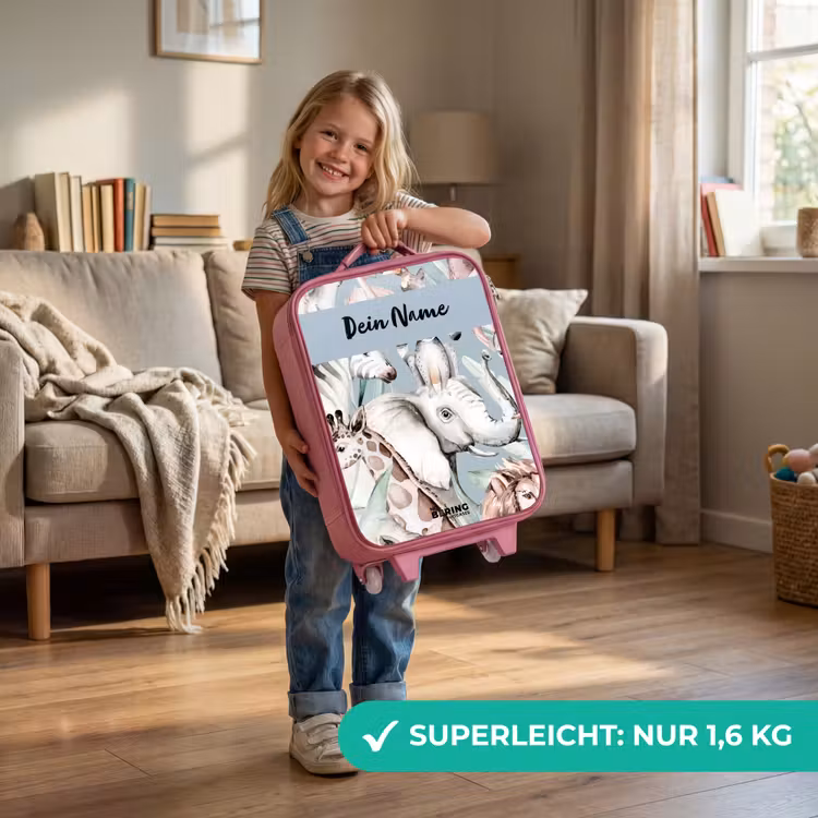 Kinderkoffer Rosa mit Name - Dschungel in hellen Farben — 3