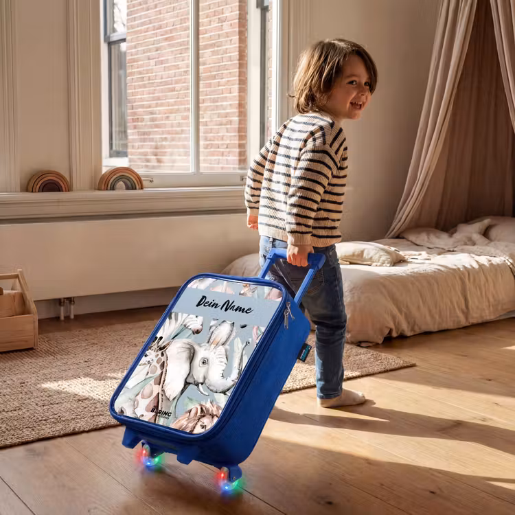 Kinderkoffer Blau mit Name - Dschungel in hellen Farben — 2