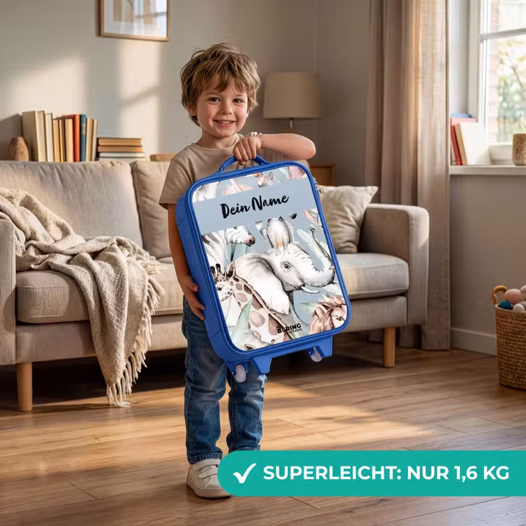 Kinderkoffer Blau mit Name - Dschungel in hellen Farben — 3