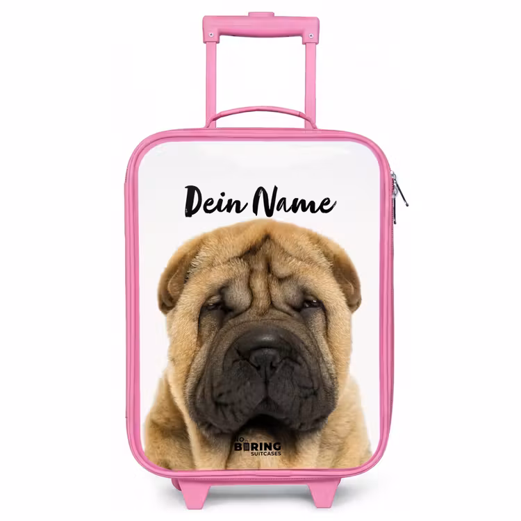 Kinderkoffer Rosa mit Name - Hund mit wütendem Kopf — 1
