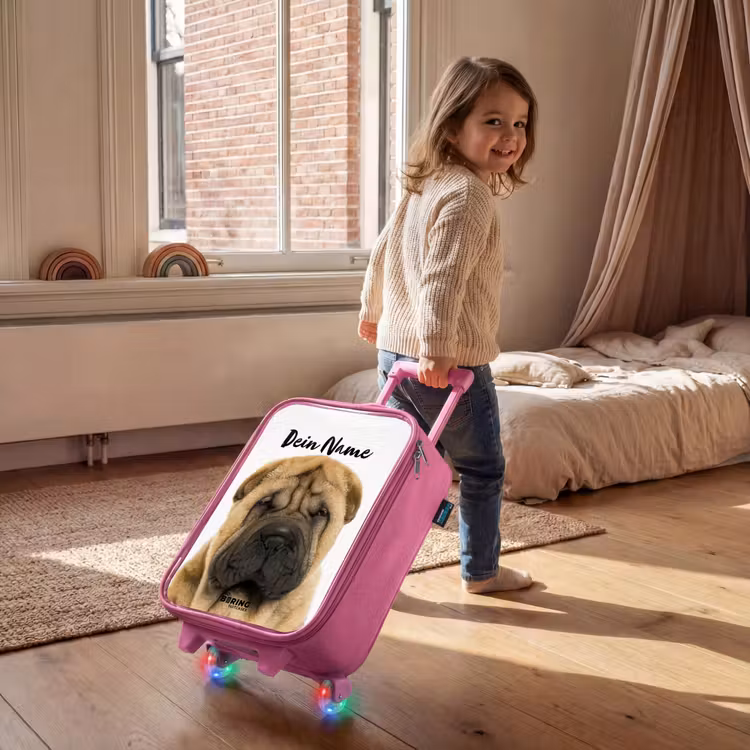 Kinderkoffer Rosa mit Name - Hund mit wütendem Kopf — 2