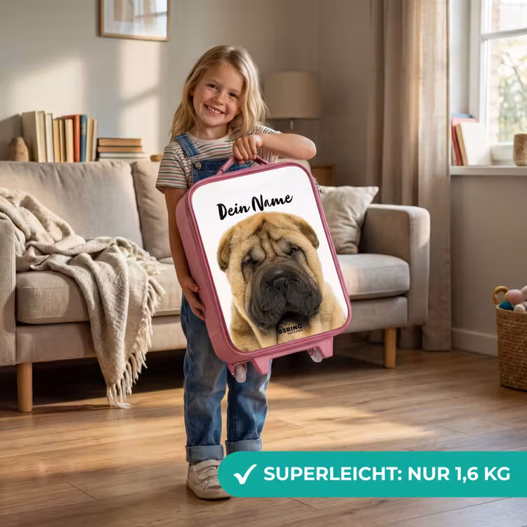 Kinderkoffer Rosa mit Name - Hund mit wütendem Kopf — 3