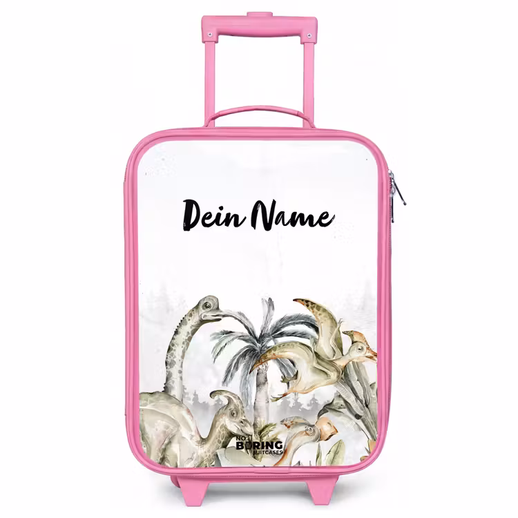 Kinderkoffer Rosa mit Name - Dino-Dschungel — 1
