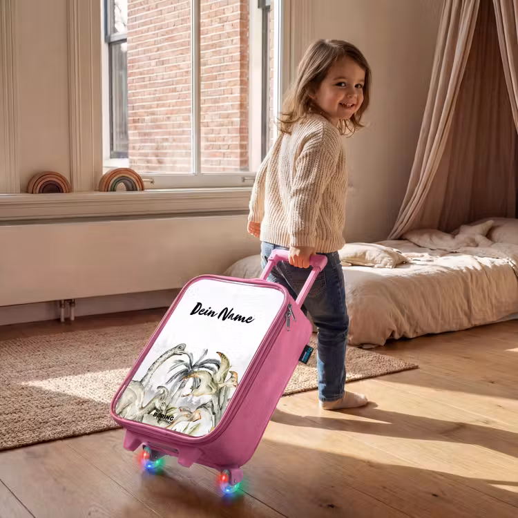 Kinderkoffer Rosa mit Name - Dino-Dschungel — 2